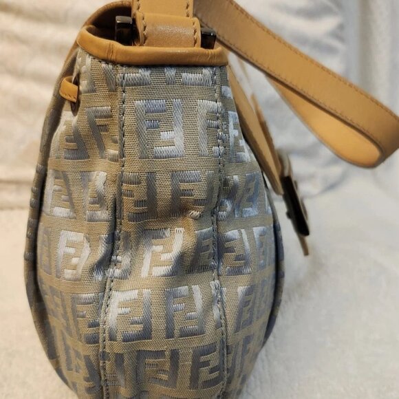 FENDI Zucchino Pattern Drawstring Handbag Purse Gray Canvas Leather - Picture 11 of 13